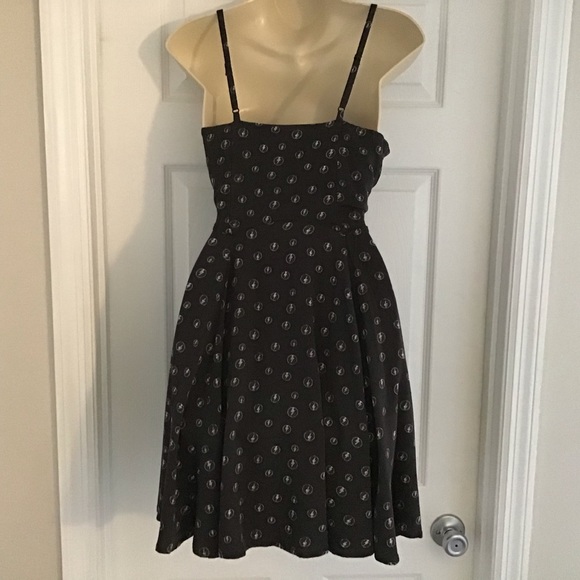 Junk Food AC/DC Black Printed Spaghetti Strap Skater Style Dress - Picture 4 of 6